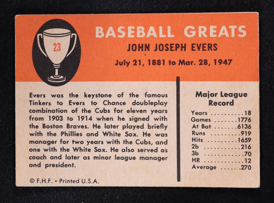 Johnny Evers 1961 Fleer #23 at PristineAuction.com Johnny Evers 1961 Fleer #23 at PristineAuction.com