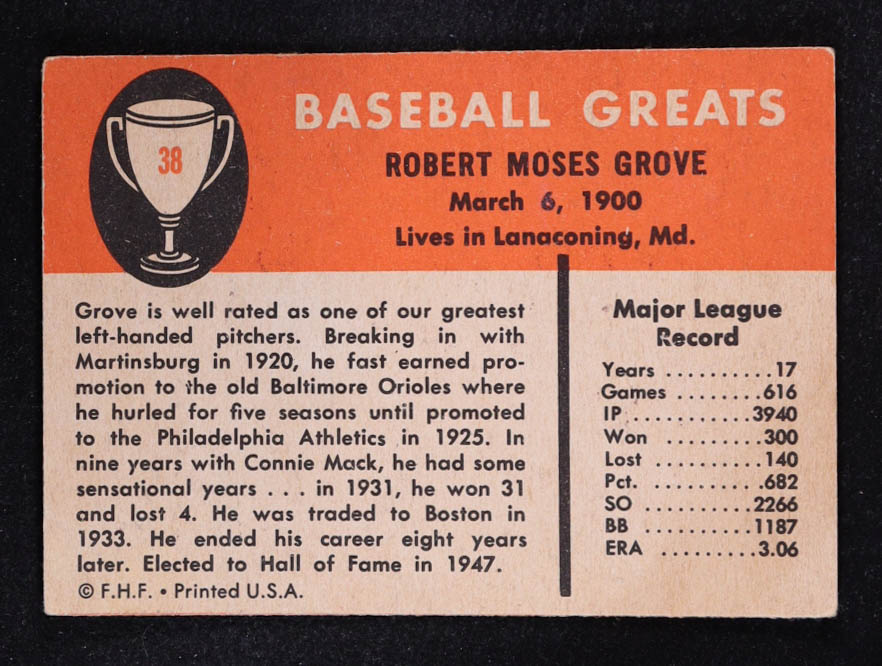 Lefty Grove 1961 Fleer #38 at PristineAuction.com Lefty Grove 1961 Fleer #38 at PristineAuction.com