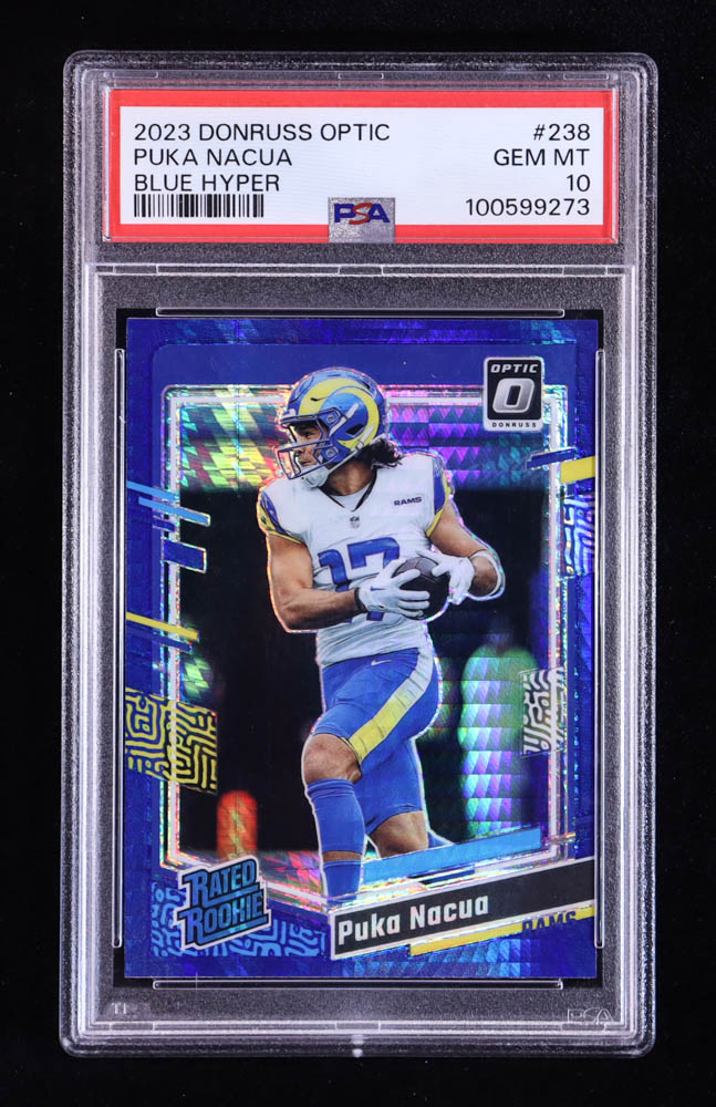 Puka Nacua 2023 Donruss Optic Blue Hyper #238 RR RC (PSA 10) at PristineAuction.com Puka Nacua 2023 Donruss Optic Blue Hyper #238 RR RC (PSA 10) at PristineAuction.com