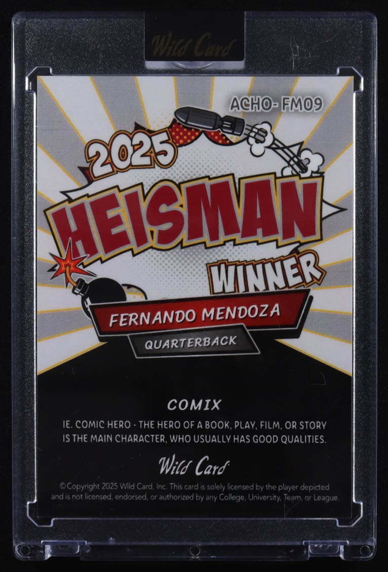 Fernando Mendoza 2025 Wild Card Comix Heisman White Prism #ACHOFM09 #1/5 RC at PristineAuction.com Fernando Mendoza 2025 Wild Card Comix Heisman White Prism #ACHOFM09 #1/5 RC at PristineAuction.com