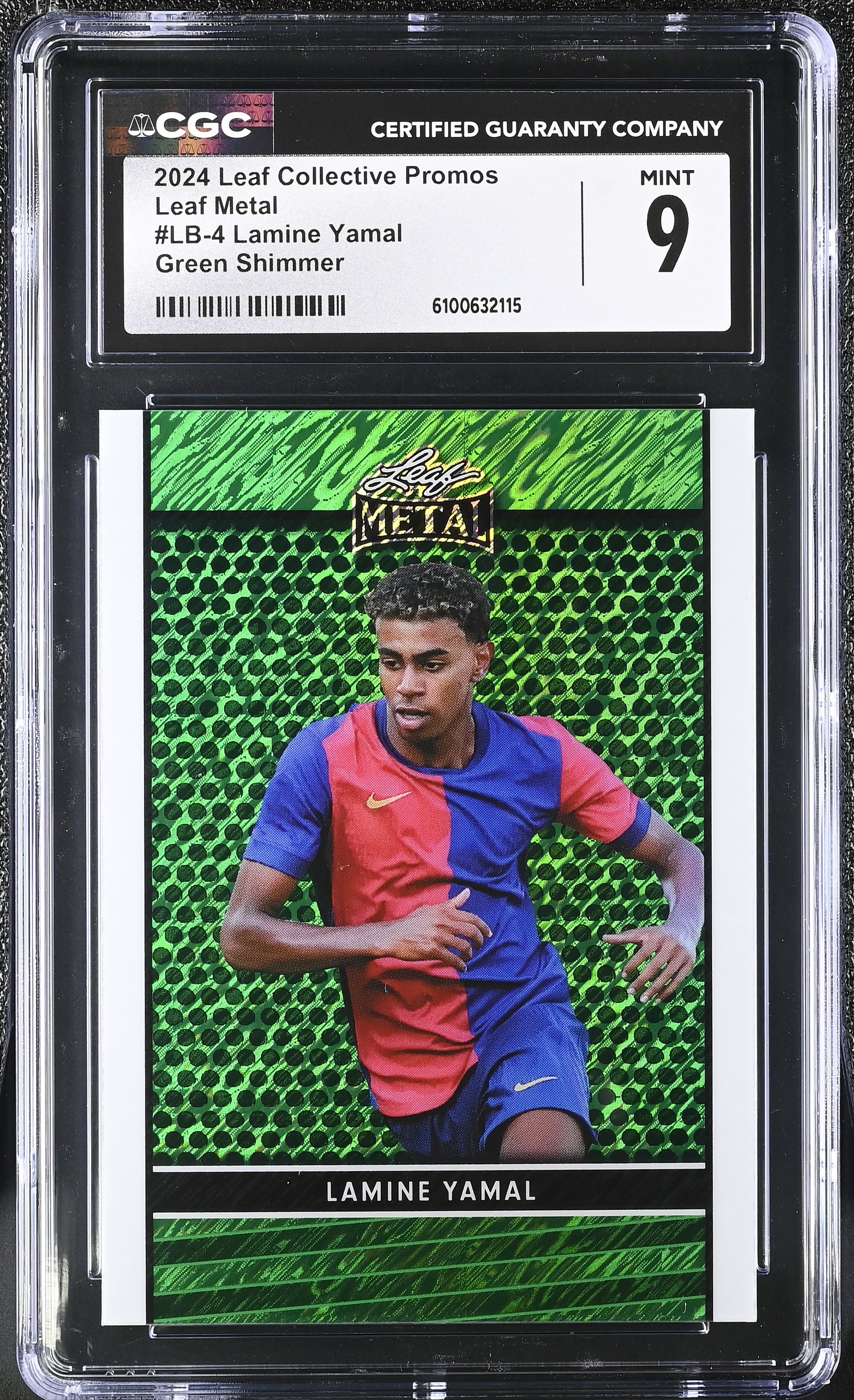 Lamine Yamal 2024 Leaf Collective Promos Leaf Metal Green Shimmer #LB-4 #48/50 (CGC 9) at PristineAuction.com Lamine Yamal 2024 Leaf Collective Promos Leaf Metal Green Shimmer #LB-4 #48/50 (CGC 9) at PristineAuction.com