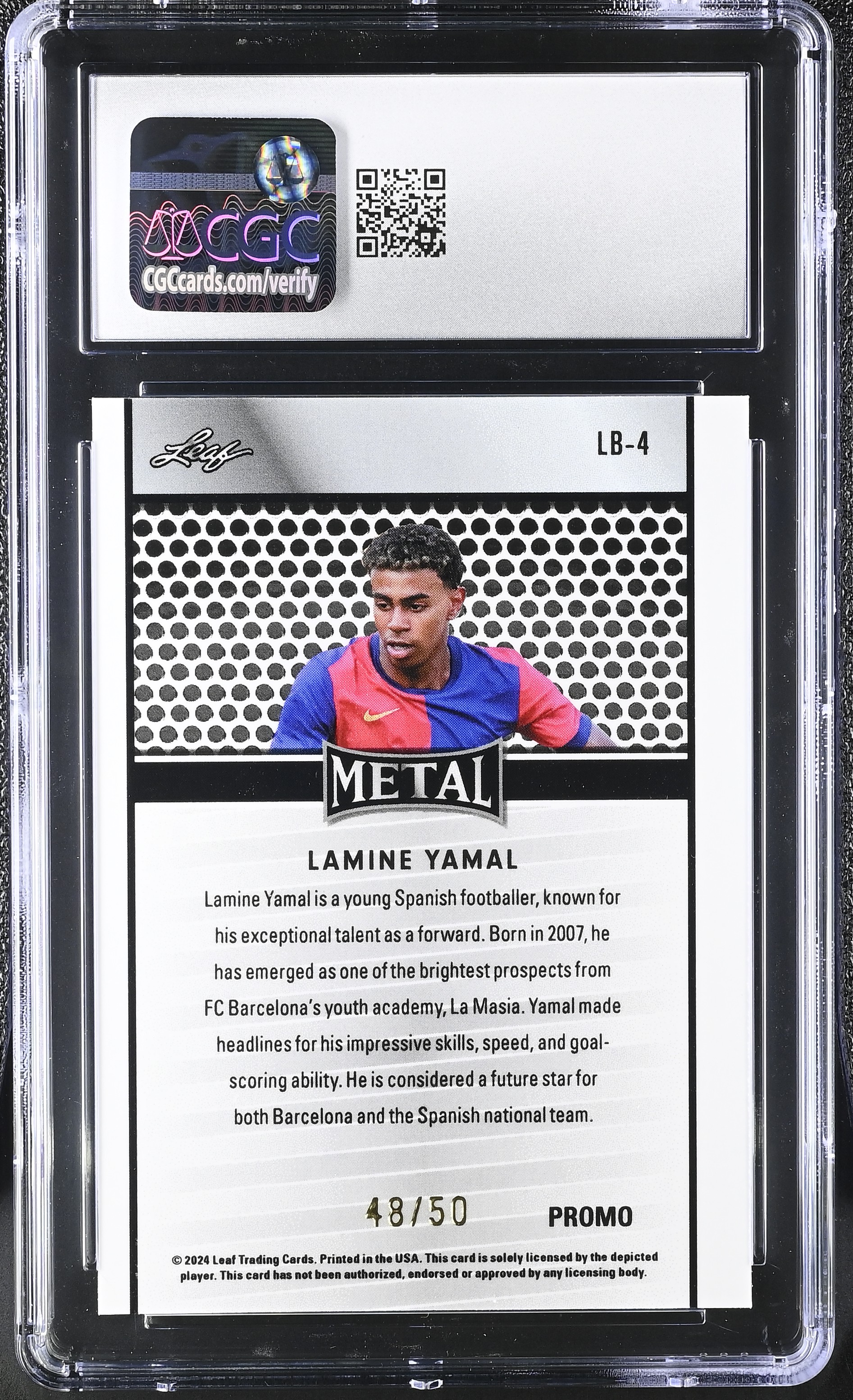 Lamine Yamal 2024 Leaf Collective Promos Leaf Metal Green Shimmer #LB-4 #48/50 (CGC 9) at PristineAuction.com Lamine Yamal 2024 Leaf Collective Promos Leaf Metal Green Shimmer #LB-4 #48/50 (CGC 9) at PristineAuction.com