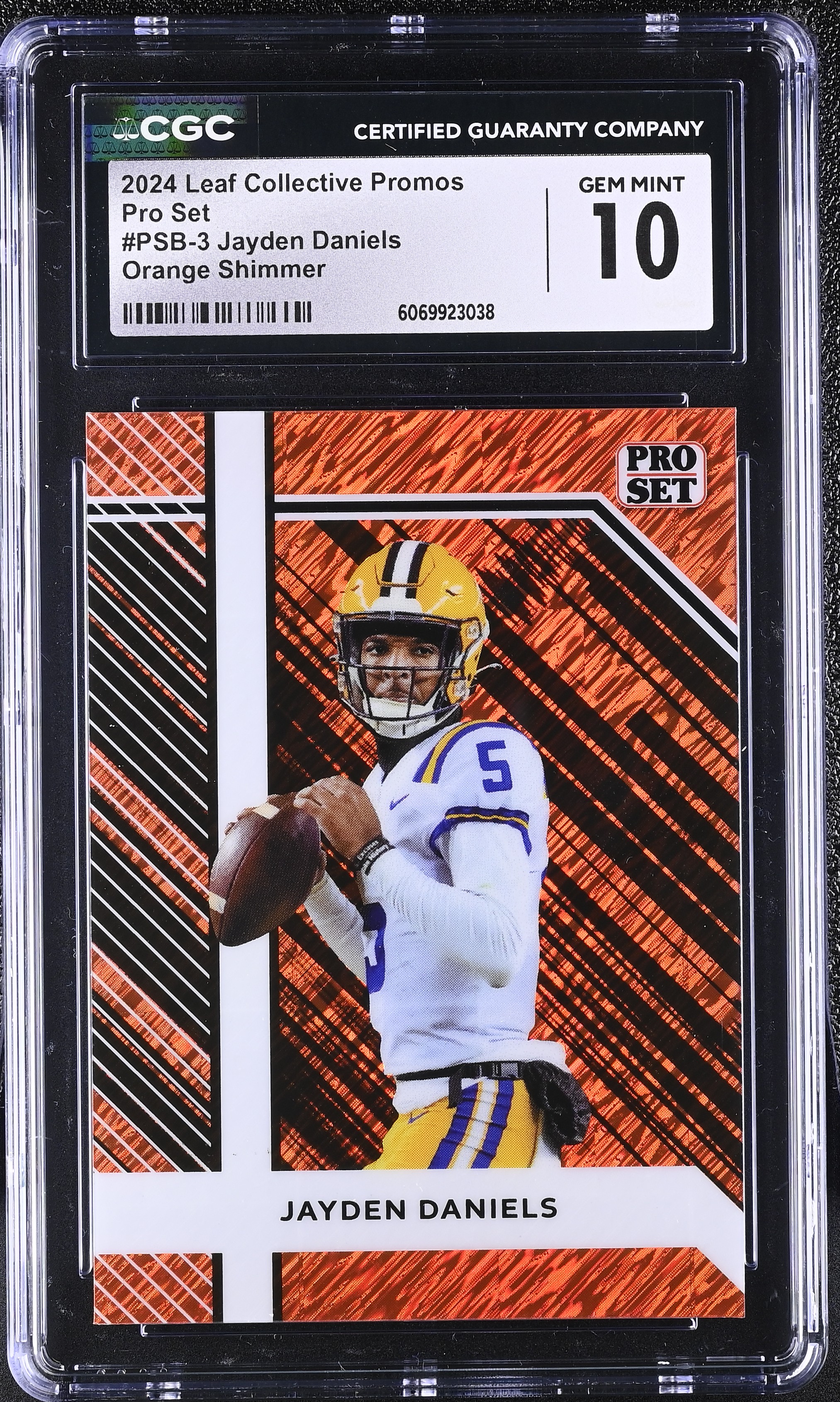 Jayden Daniels 2024 Leaf Collective Promos Pro Set Orange Shimmer #PSB-3 #223/299 RC (CGC 10) at PristineAuction.com Jayden Daniels 2024 Leaf Collective Promos Pro Set Orange Shimmer #PSB-3 #223/299 RC (CGC 10) at PristineAuction.com