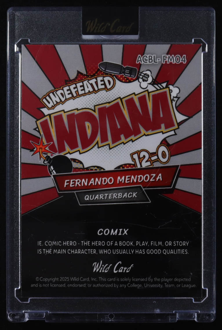 Fernando Mendoza 2025 Wild Card Comix Indiana Red Mojo #ACBLPM04 #1/3 RC at PristineAuction.com Fernando Mendoza 2025 Wild Card Comix Indiana Red Mojo #ACBLPM04 #1/3 RC at PristineAuction.com