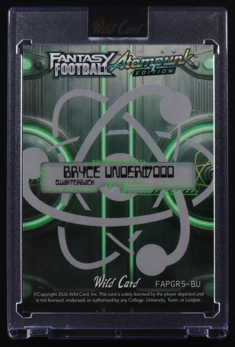 Bryce Underwood 2026 Atompunk Fantasy Football Green Refractor #FAPGR5BU #1/4 RC at PristineAuction.com Bryce Underwood 2026 Atompunk Fantasy Football Green Refractor #FAPGR5BU #1/4 RC at PristineAuction.com