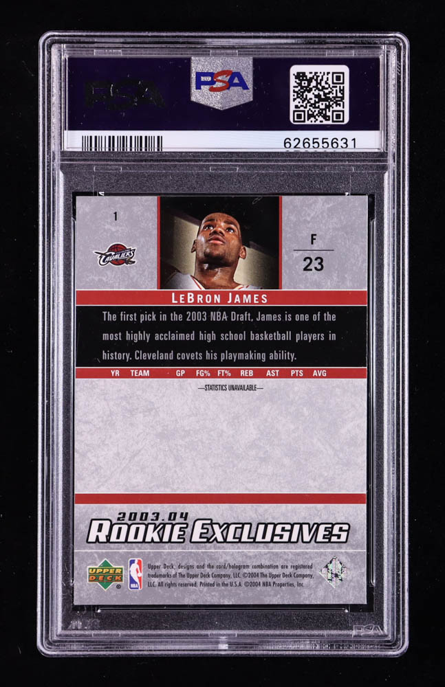 LeBron James 2003-04 Upper Deck Rookie Exclusives #1 RC (PSA 9) at PristineAuction.com LeBron James 2003-04 Upper Deck Rookie Exclusives #1 RC (PSA 9) at PristineAuction.com