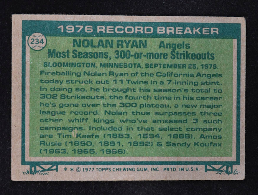 Nolan Ryan 1977 Topps #234 RB at PristineAuction.com Nolan Ryan 1977 Topps #234 RB at PristineAuction.com