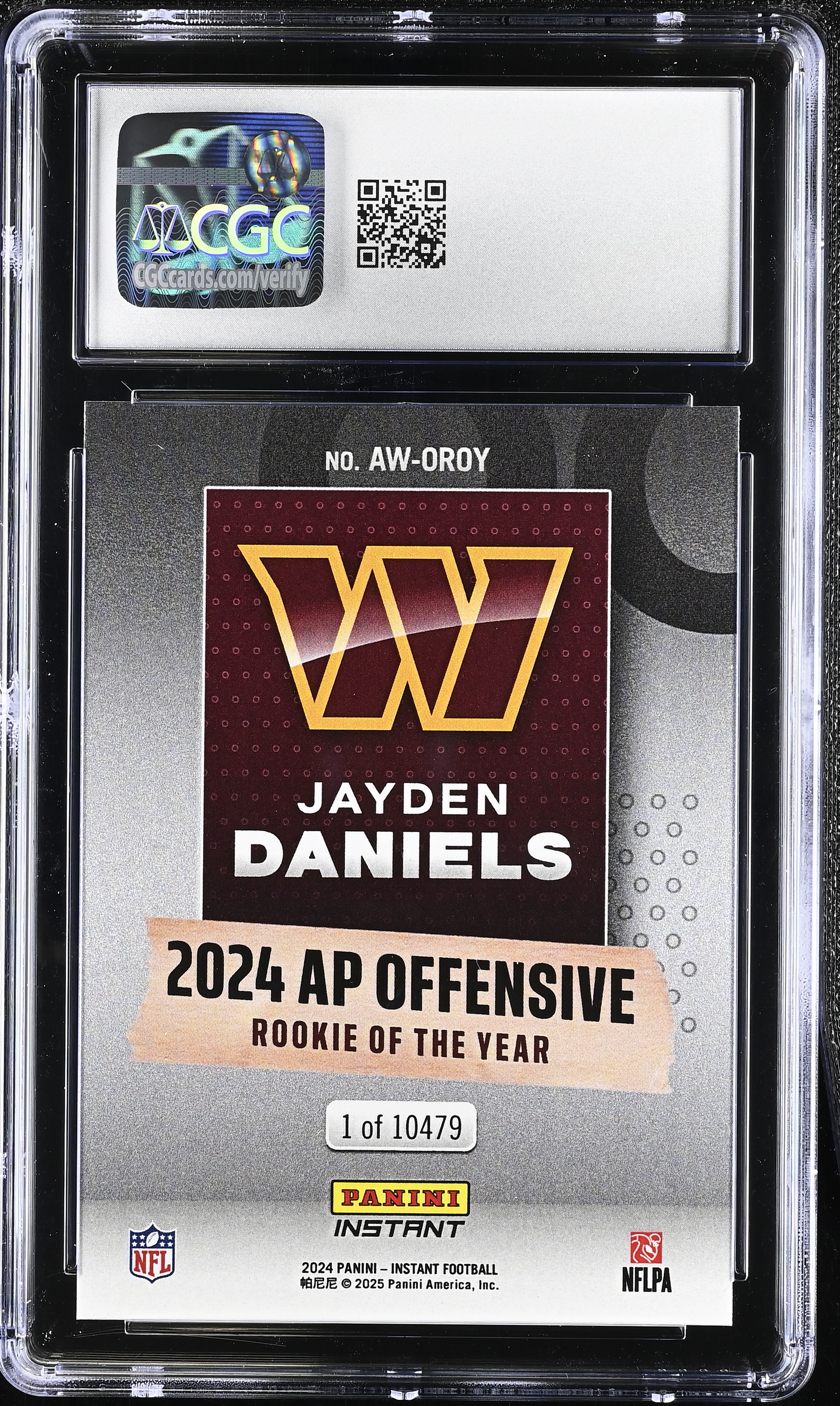 Jayden Daniels 2024 Panini Instant Award Winners #AW-OROY RC #1/10479 (CGC 10) at PristineAuction.com Jayden Daniels 2024 Panini Instant Award Winners #AW-OROY RC #1/10479 (CGC 10) at PristineAuction.com