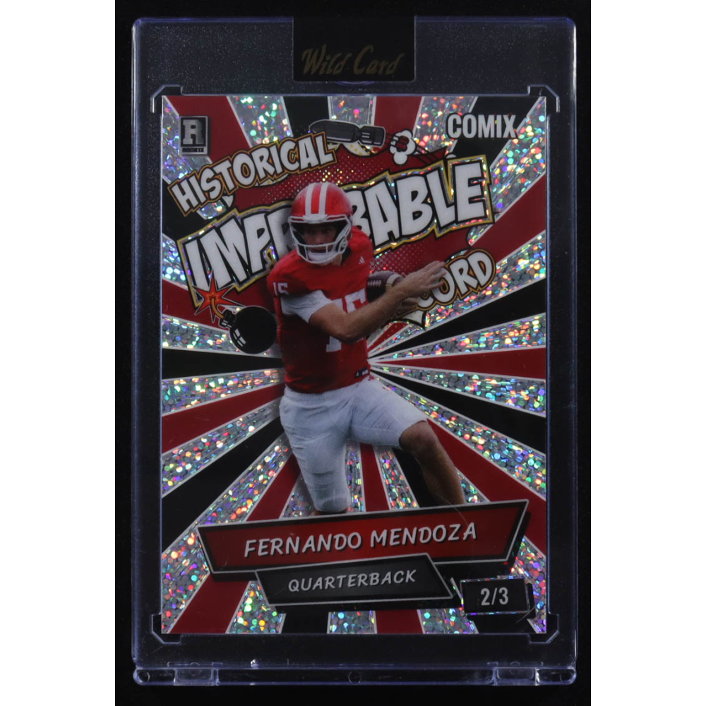 Fernando Mendoza 2025 Wild Card Comix Improbable Red/Black Sparkle #ACIMFM08 #2/3 RC at PristineAuction.com