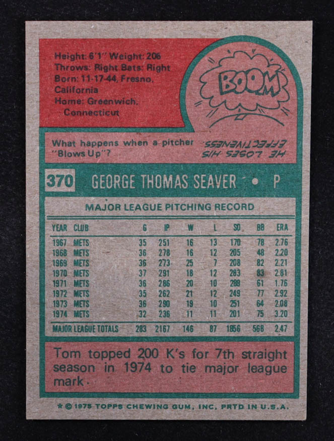 Tom Seaver 1975 Topps #370 at PristineAuction.com Tom Seaver 1975 Topps #370 at PristineAuction.com