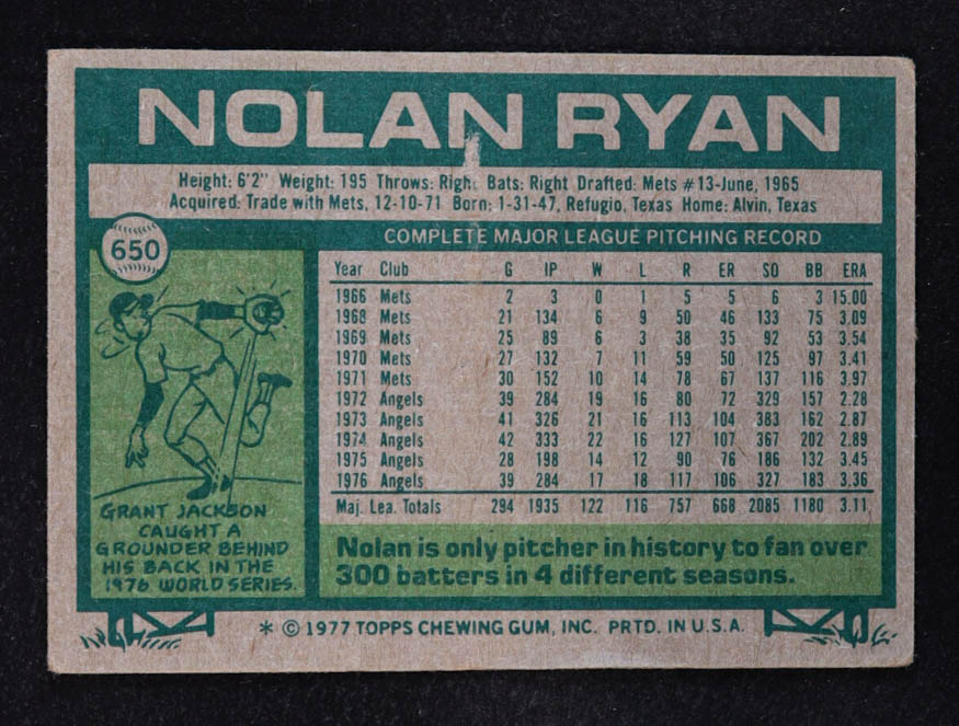 Nolan Ryan 1977 Topps #650 at PristineAuction.com Nolan Ryan 1977 Topps #650 at PristineAuction.com
