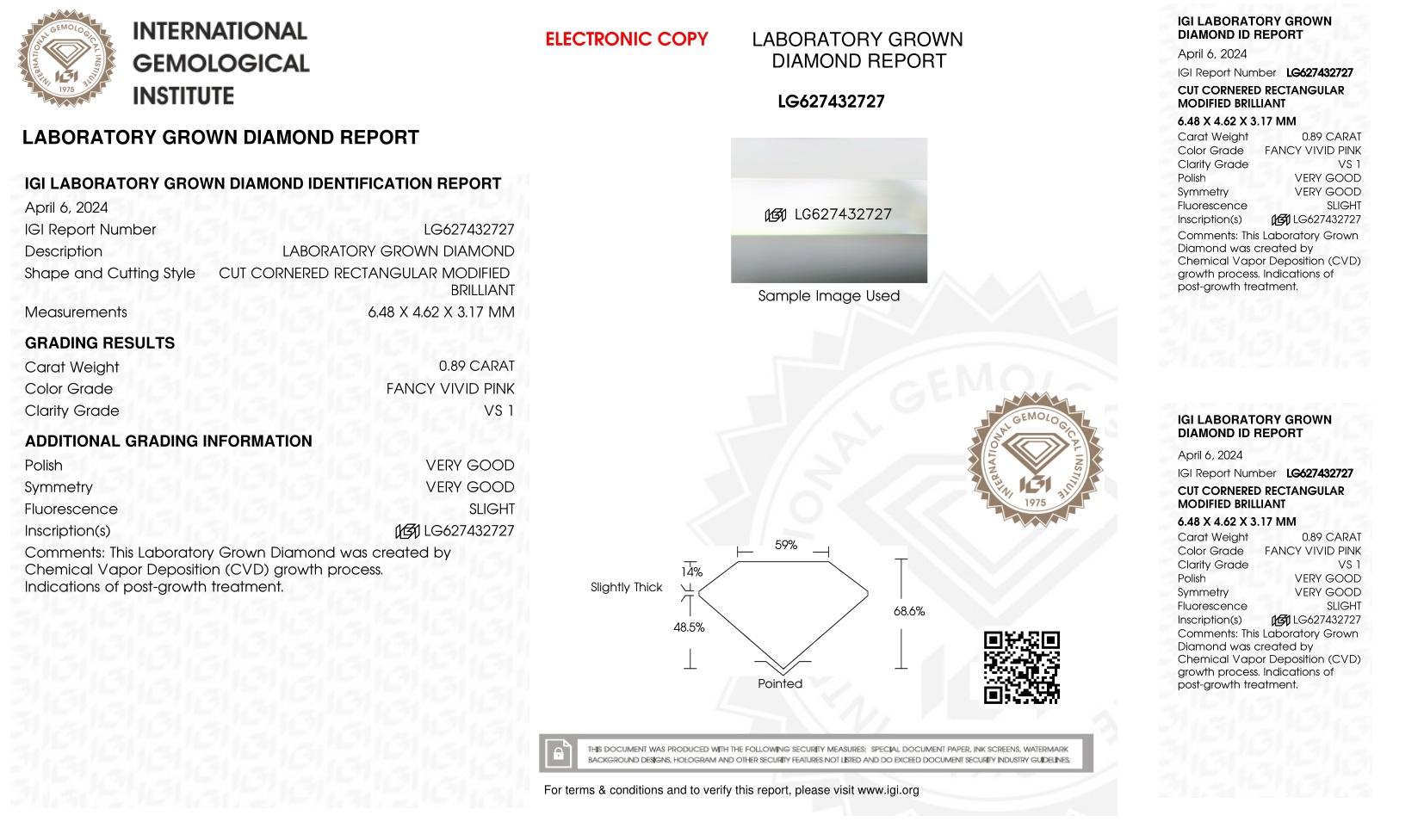 .89 Carats Lab Grown FANCY VIVID PINK Diamond Loose VS1 | IGI Cert at PristineAuction.com .89 Carats Lab Grown FANCY VIVID PINK Diamond Loose VS1 | IGI Cert at PristineAuction.com