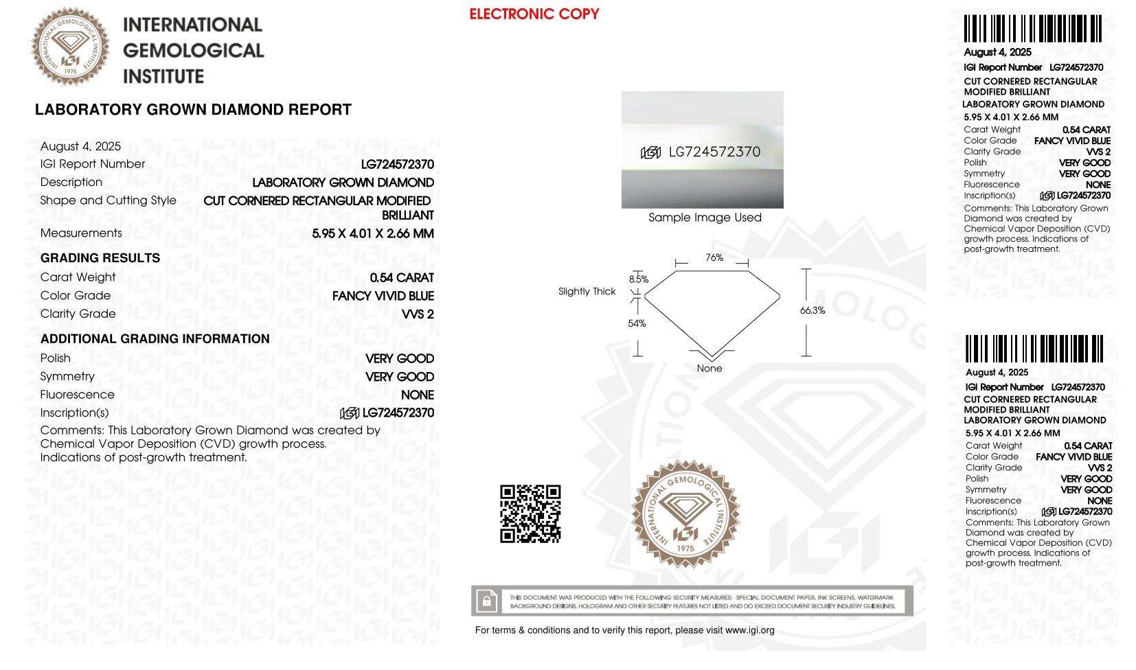.54 Carats Lab Grown FANCY VIVID BLUE Diamond Loose VVS2 | IGI Cert at PristineAuction.com .54 Carats Lab Grown FANCY VIVID BLUE Diamond Loose VVS2 | IGI Cert at PristineAuction.com