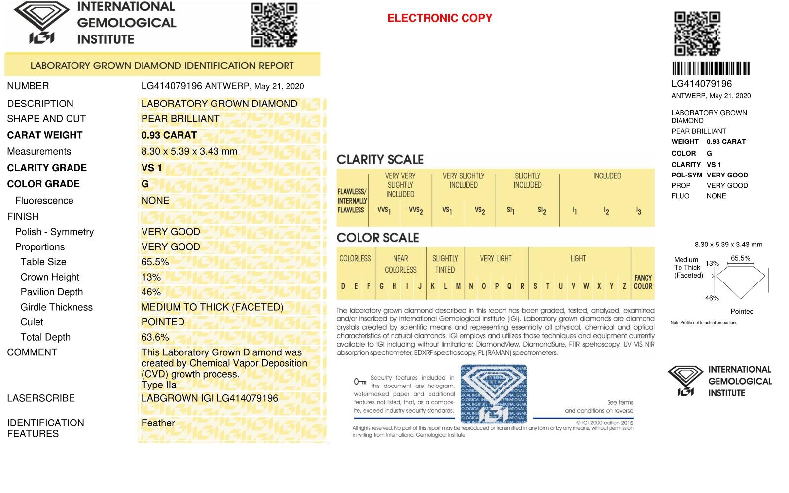 .93 Carats Lab Grown Diamond Loose G, VS1 | IGI Cert at PristineAuction.com .93 Carats Lab Grown Diamond Loose G, VS1 | IGI Cert at PristineAuction.com