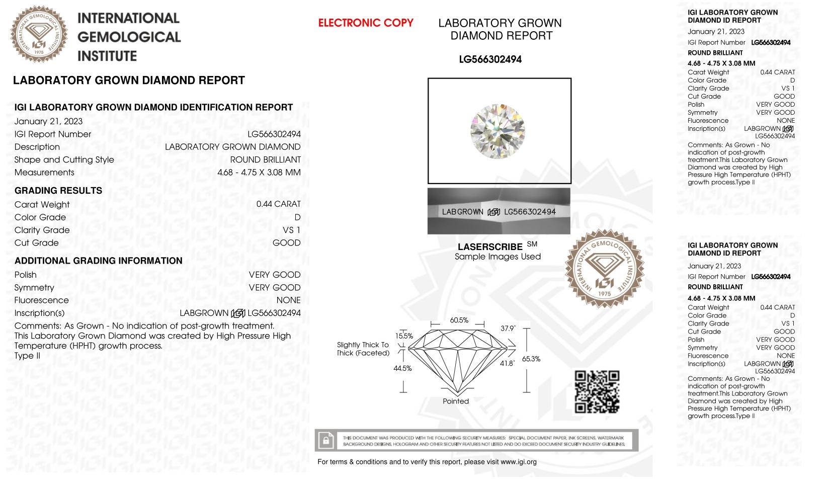 .44 Carats Lab Grown Diamond Loose D, VS1 | IGI Cert at PristineAuction.com .44 Carats Lab Grown Diamond Loose D, VS1 | IGI Cert at PristineAuction.com