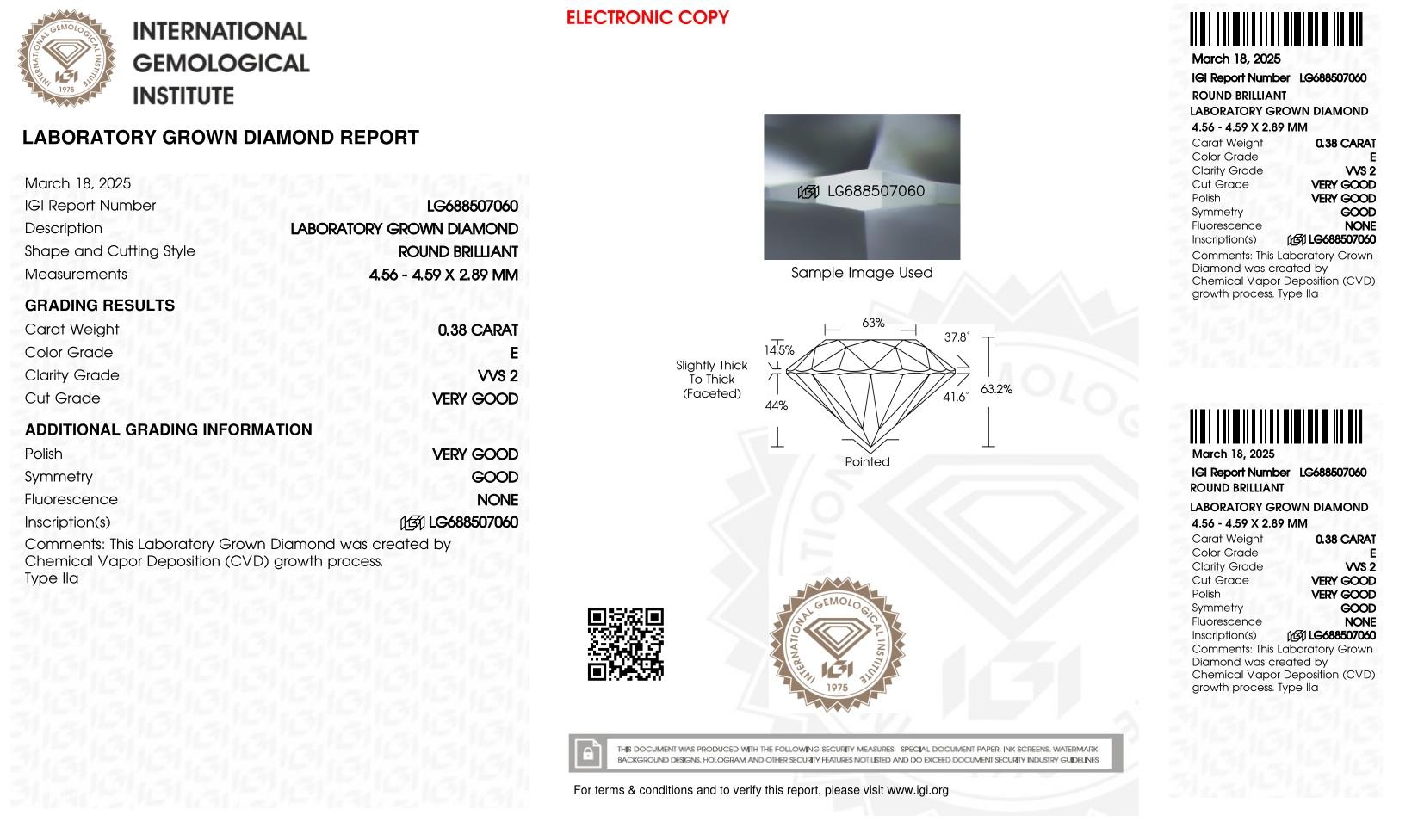 .38 Carats Lab Grown Diamond Loose E, VVS2 | IGI Cert at PristineAuction.com .38 Carats Lab Grown Diamond Loose E, VVS2 | IGI Cert at PristineAuction.com