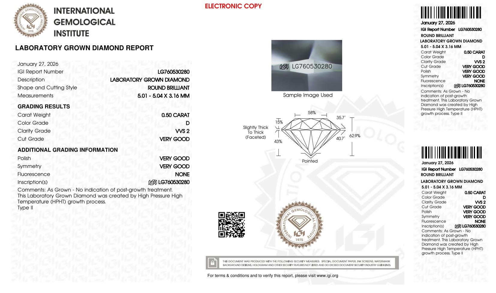 .50 Carats Lab Grown Diamond Loose D, VVS2 | IGI Cert at PristineAuction.com .50 Carats Lab Grown Diamond Loose D, VVS2 | IGI Cert at PristineAuction.com