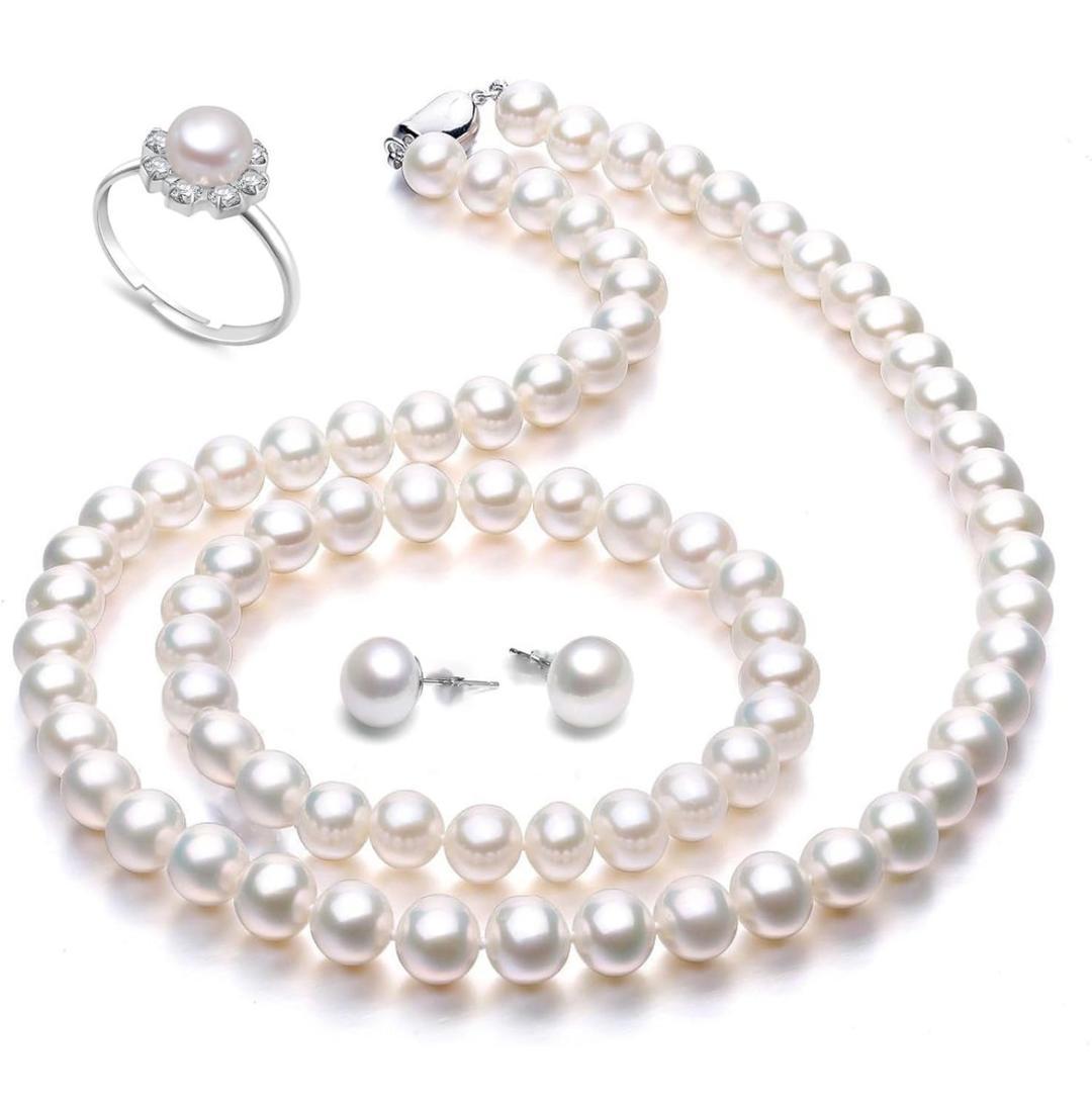 Freshwater Cultured White Pearl 4-Piece Set in Box | $1,750 Estimated Retail Value (UGL Cert) | Necklace, Bracelet, Ring, & Earrings at PristineAuction.com Freshwater Cultured White Pearl 4-Piece Set in Box | $1,750 Estimated Retail Value (UGL Cert) | Necklace, Bracelet, Ring, & Earrings at PristineAuction.com