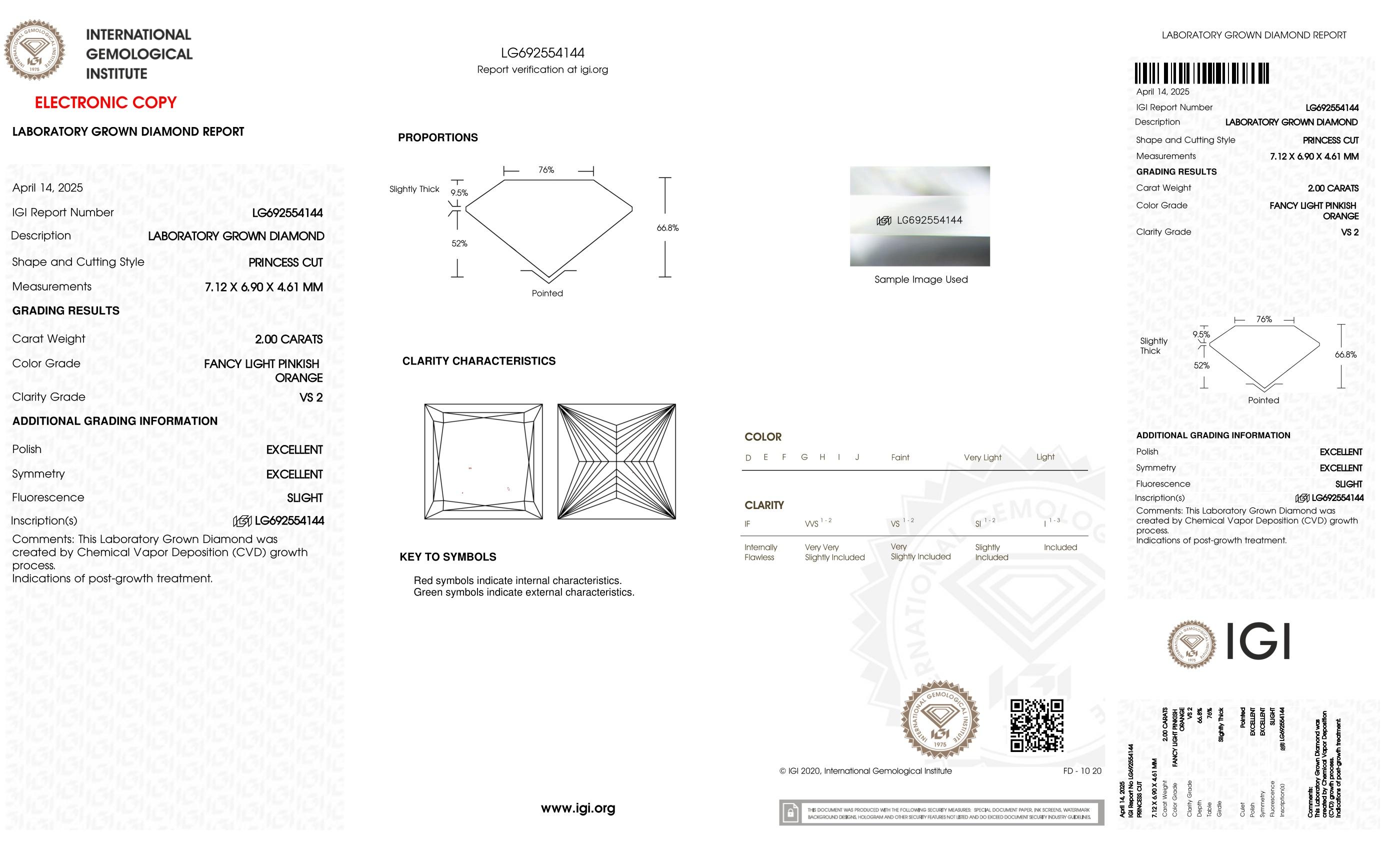 2.00 Carats Lab Grown FANCY LIGHT PINKISH ORANGE Diamond Loose VS2 | $4,200 Estimated Retail Value (UGL & IGI Certs) at PristineAuction.com 2.00 Carats Lab Grown FANCY LIGHT PINKISH ORANGE Diamond Loose VS2 | $4,200 Estimated Retail Value (UGL & IGI Certs) at PristineAuction.com