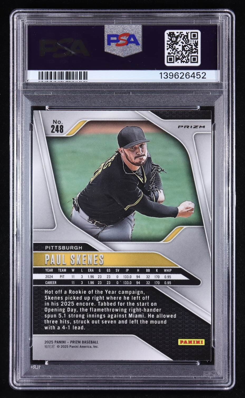 Paul Skenes 2025 Panini Prizm Prizms Silver #248 (PSA 8) at PristineAuction.com Paul Skenes 2025 Panini Prizm Prizms Silver #248 (PSA 8) at PristineAuction.com