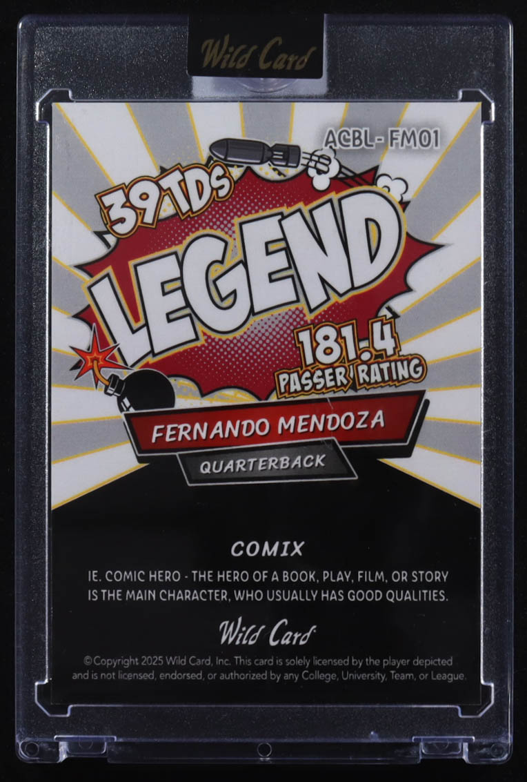 Fernando Mendoza 2025 Wild Card Comix Legend White Stealth #ACBLFM01 #2/5 RC at PristineAuction.com Fernando Mendoza 2025 Wild Card Comix Legend White Stealth #ACBLFM01 #2/5 RC at PristineAuction.com