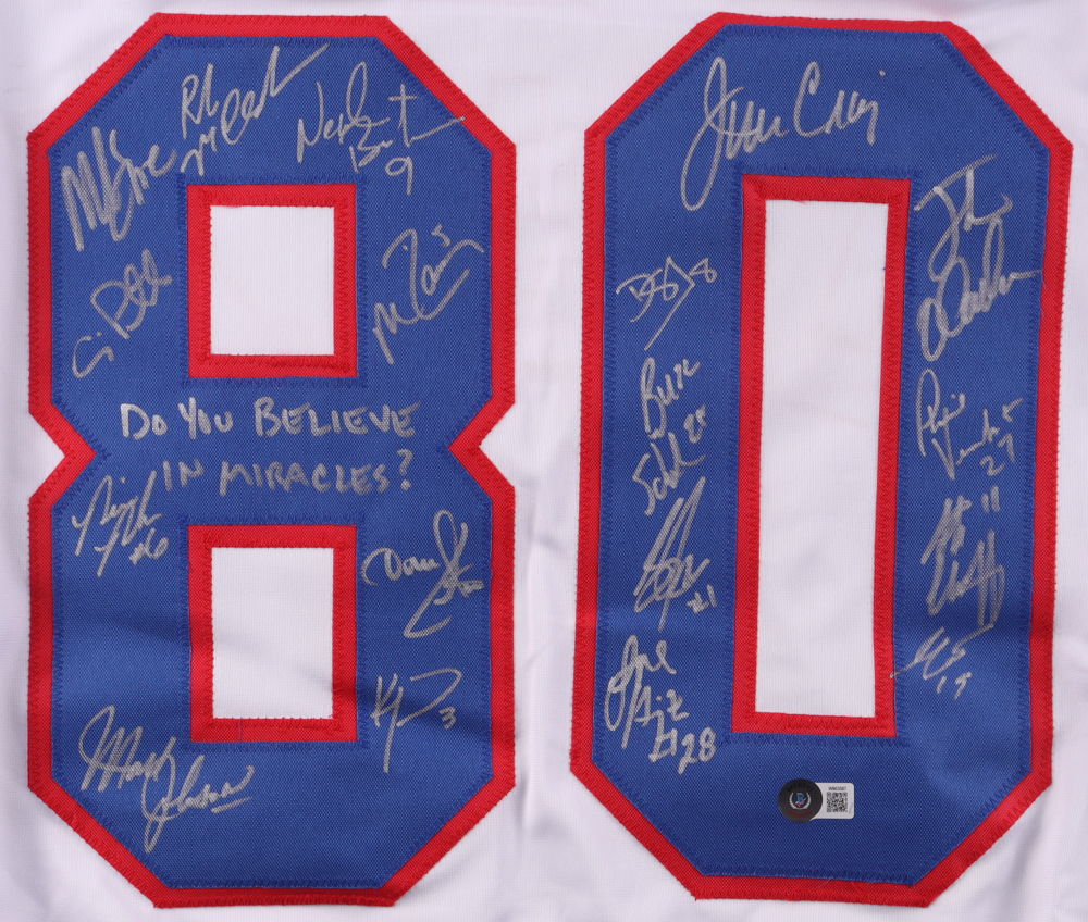 1980 "Miracle On Ice" Jersey Signed by (18) with Mike Eruzione, Neal Broten, Jim Craig, Dave Silk Inscribed "Do You Believe In Miracles?" (Beckett) at PristineAuction.com 1980 "Miracle On Ice" Jersey Signed by (18) with Mike Eruzione, Neal Broten, Jim Craig, Dave Silk Inscribed "Do You Believe In Miracles?" (Beckett) at PristineAuction.com