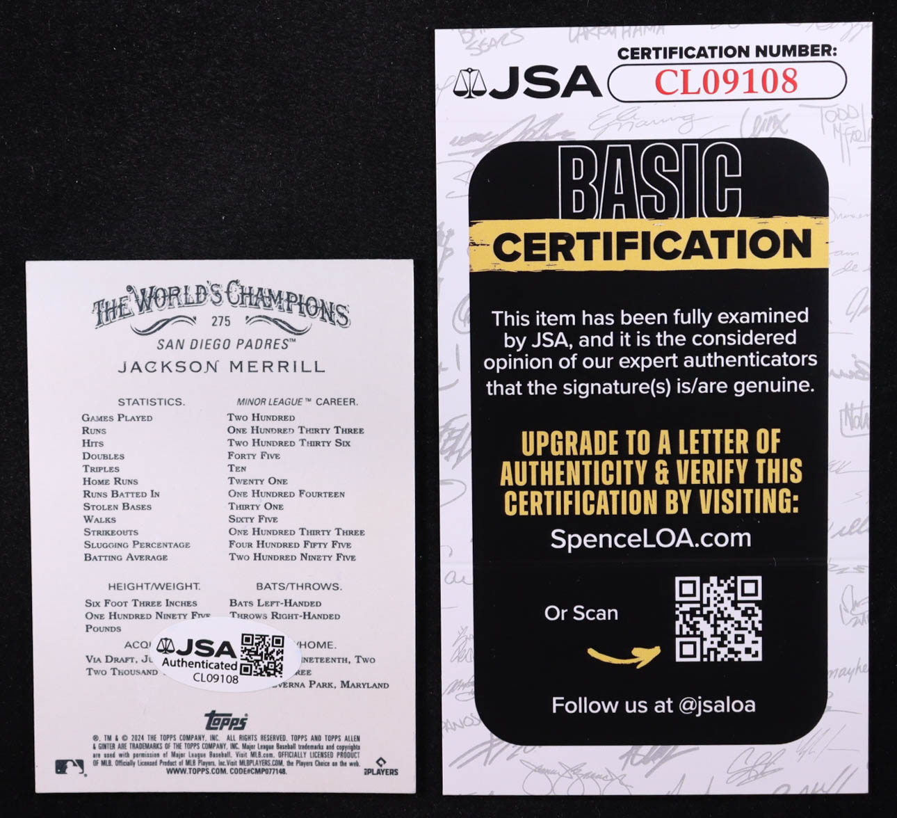 Jackson Merrill Signed 2024 Topps Allen and Ginter #275 RC at PristineAuction.com Jackson Merrill Signed 2024 Topps Allen and Ginter #275 RC at PristineAuction.com