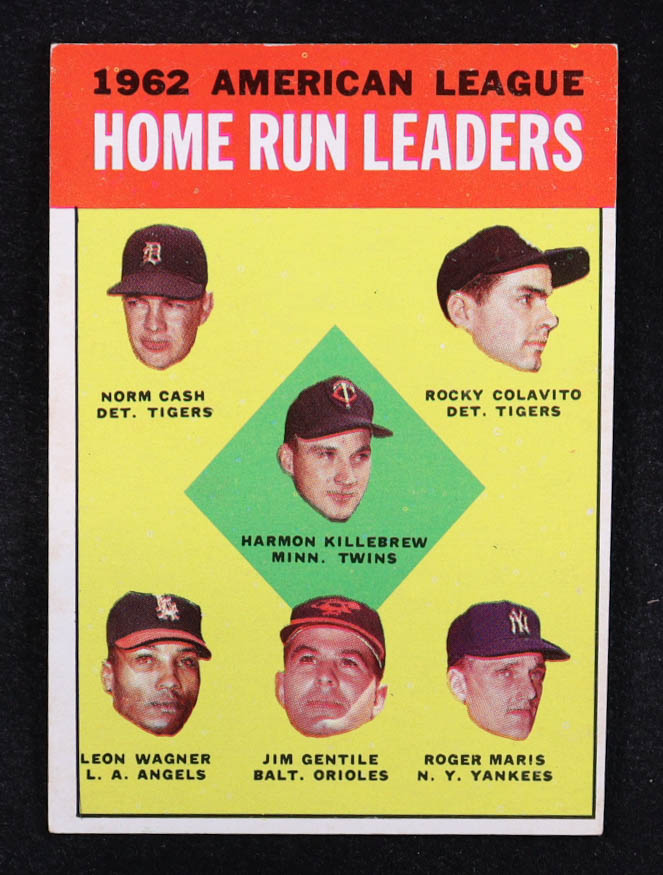 Harmon Killebrew / Norm Cash / Rocky Colavito / Roger Maris / Jim Gentile / Leon Wagner 1963 Topps #4 AL Home Run Leaders at PristineAuction.com Harmon Killebrew / Norm Cash / Rocky Colavito / Roger Maris / Jim Gentile / Leon Wagner 1963 Topps #4 AL Home Run Leaders at PristineAuction.com