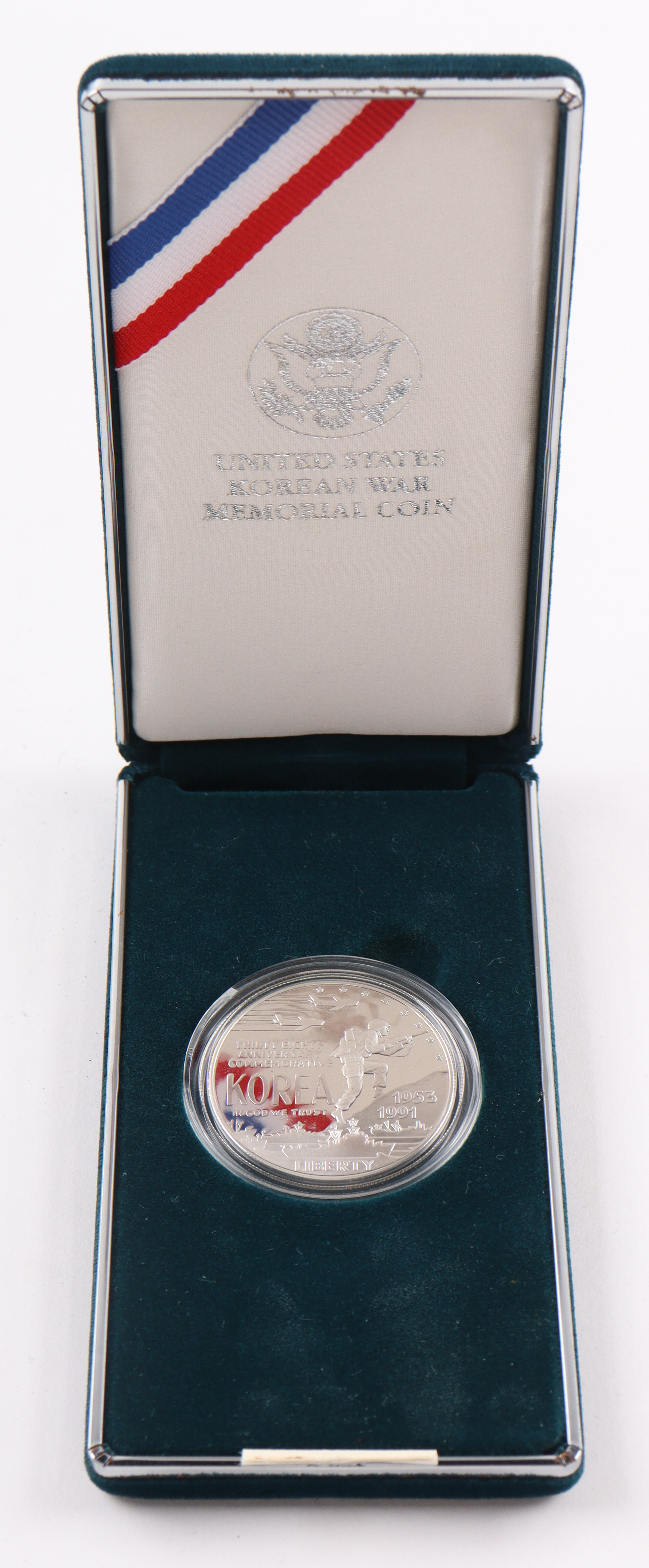 1991-P Proof United States Korean War Memorial Silver Dollar with Display Case at PristineAuction.com 1991-P Proof United States Korean War Memorial Silver Dollar with Display Case at PristineAuction.com