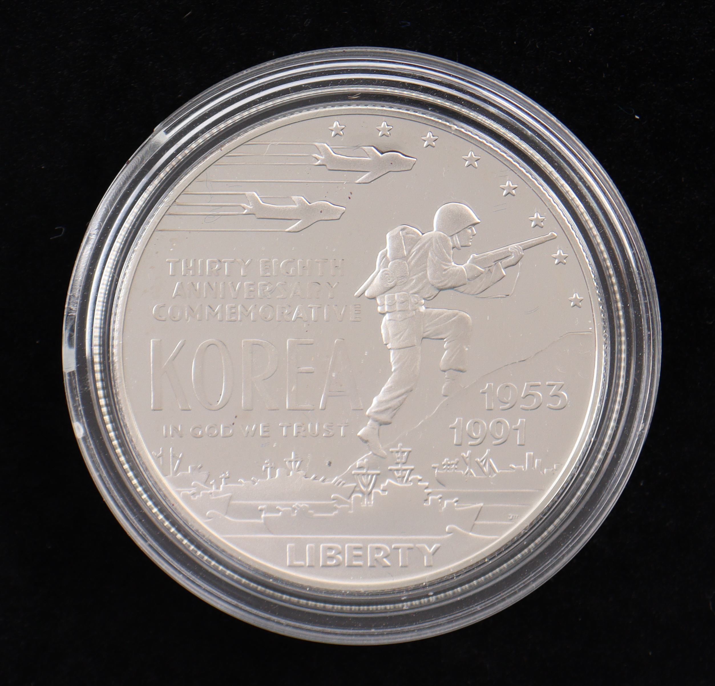 1991-P Proof United States Korean War Memorial Silver Dollar with Display Case at PristineAuction.com 1991-P Proof United States Korean War Memorial Silver Dollar with Display Case at PristineAuction.com