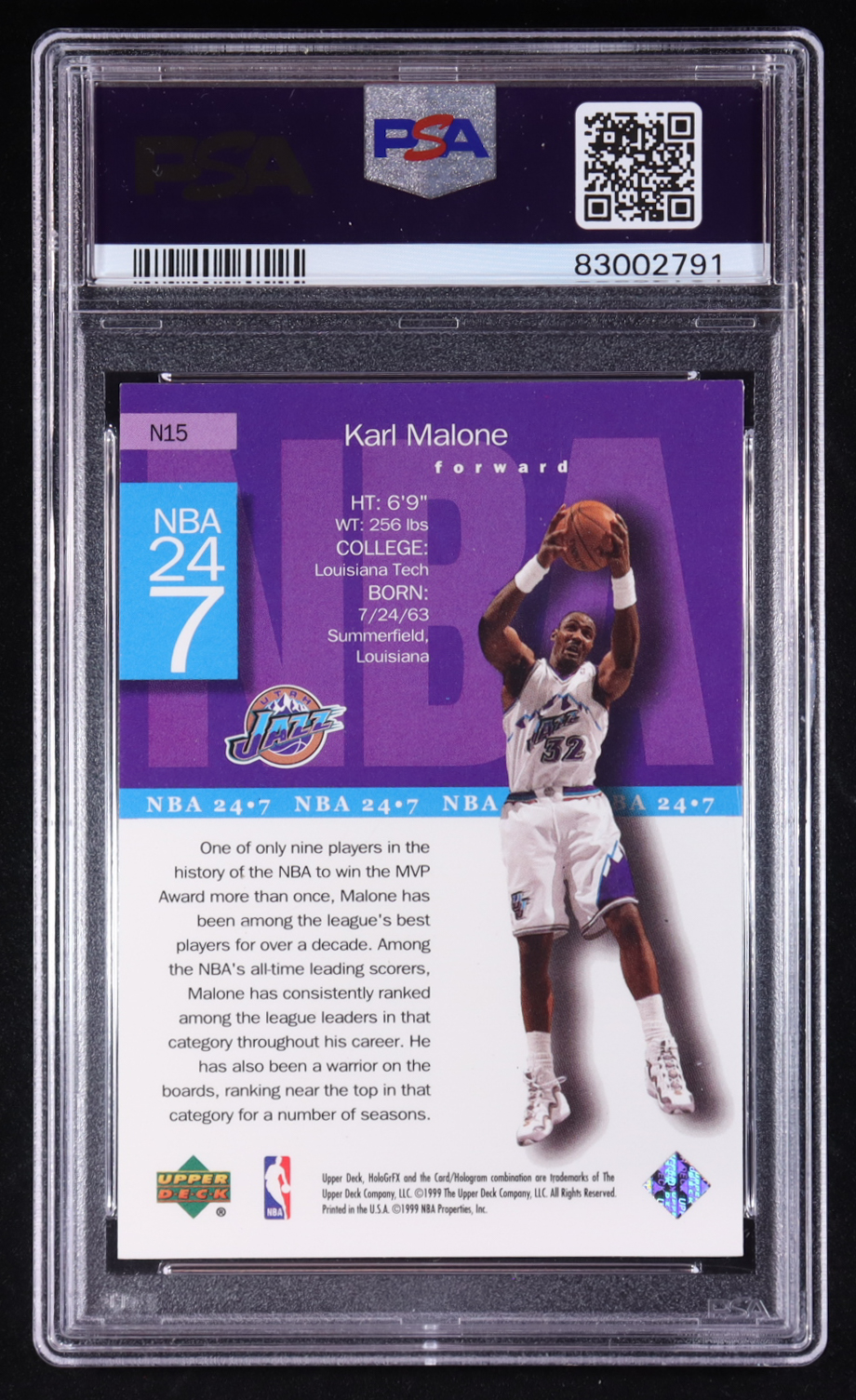Karl Malone 1999-00 Upper Deck HoloGrFX NBA 24-7 #N15 (PSA 8) at PristineAuction.com Karl Malone 1999-00 Upper Deck HoloGrFX NBA 24-7 #N15 (PSA 8) at PristineAuction.com