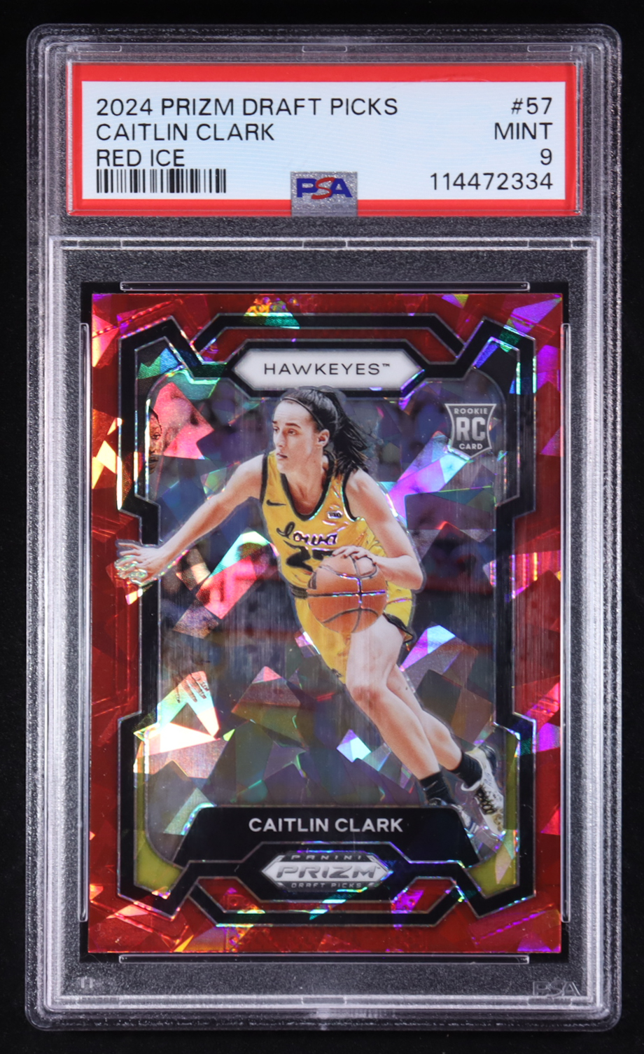 Caitlin Clark 2024-25 Panini Prizm Draft Picks Prizms Red Ice #57 RC (PSA 9) at PristineAuction.com Caitlin Clark 2024-25 Panini Prizm Draft Picks Prizms Red Ice #57 RC (PSA 9) at PristineAuction.com