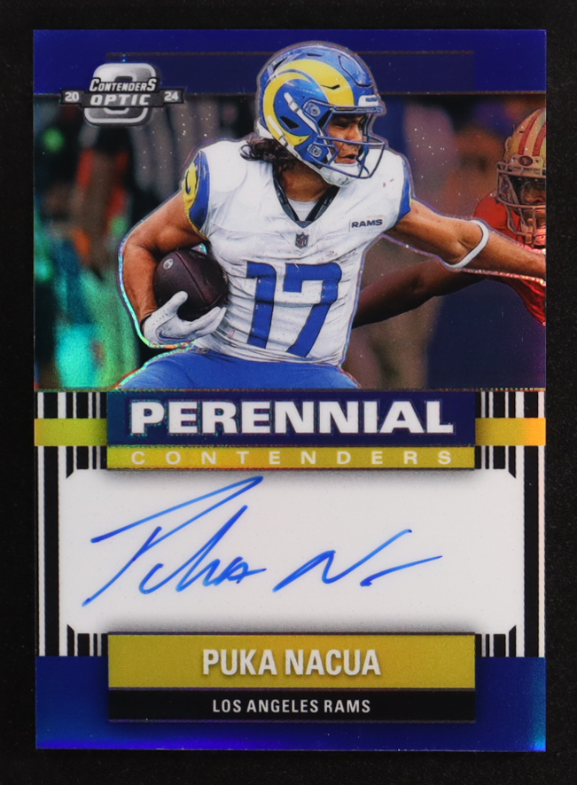 Puka Nacua 2024 Panini Contenders Optic Perennial Contenders Autographs Blue #PCPNA #11/75 at PristineAuction.com Puka Nacua 2024 Panini Contenders Optic Perennial Contenders Autographs Blue #PCPNA #11/75 at PristineAuction.com