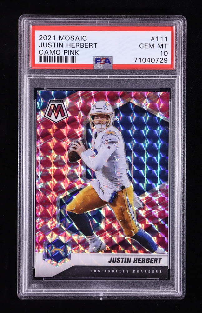Justin Herbert 2021 Panini Mosaic Mosaic Camo Pink #111 (PSA 10) at PristineAuction.com Justin Herbert 2021 Panini Mosaic Mosaic Camo Pink #111 (PSA 10) at PristineAuction.com