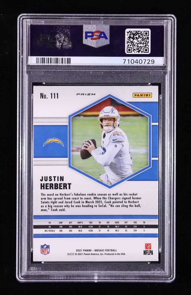 Justin Herbert 2021 Panini Mosaic Mosaic Camo Pink #111 (PSA 10) at PristineAuction.com Justin Herbert 2021 Panini Mosaic Mosaic Camo Pink #111 (PSA 10) at PristineAuction.com