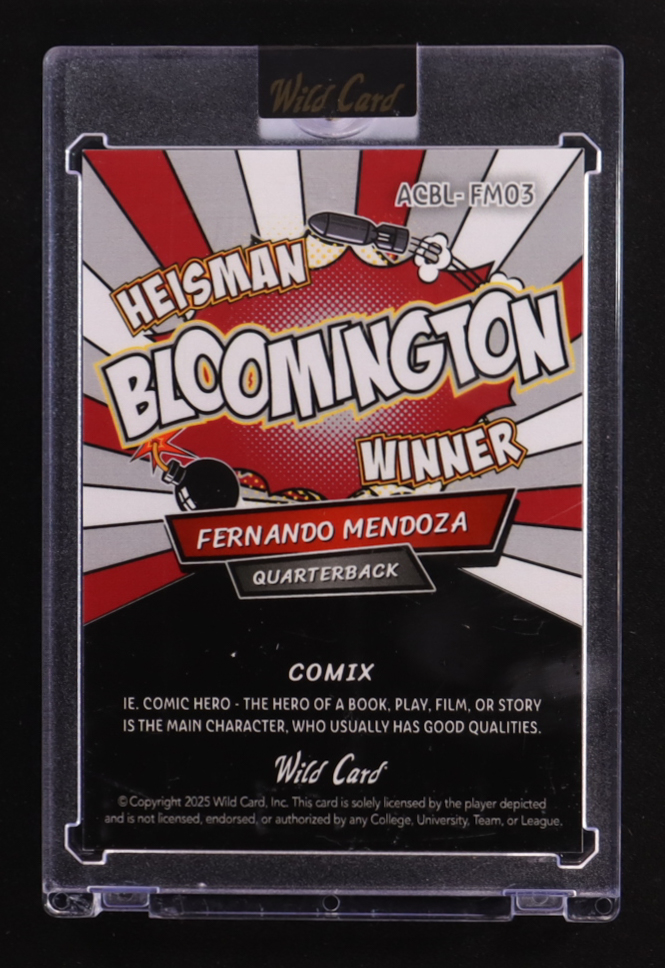 Fernando Mendoza 2025 Wild Card Comix Bloomington Heisman Winner Disco #ACBL-FM03 #1/1 RC at PristineAuction.com Fernando Mendoza 2025 Wild Card Comix Bloomington Heisman Winner Disco #ACBL-FM03 #1/1 RC at PristineAuction.com