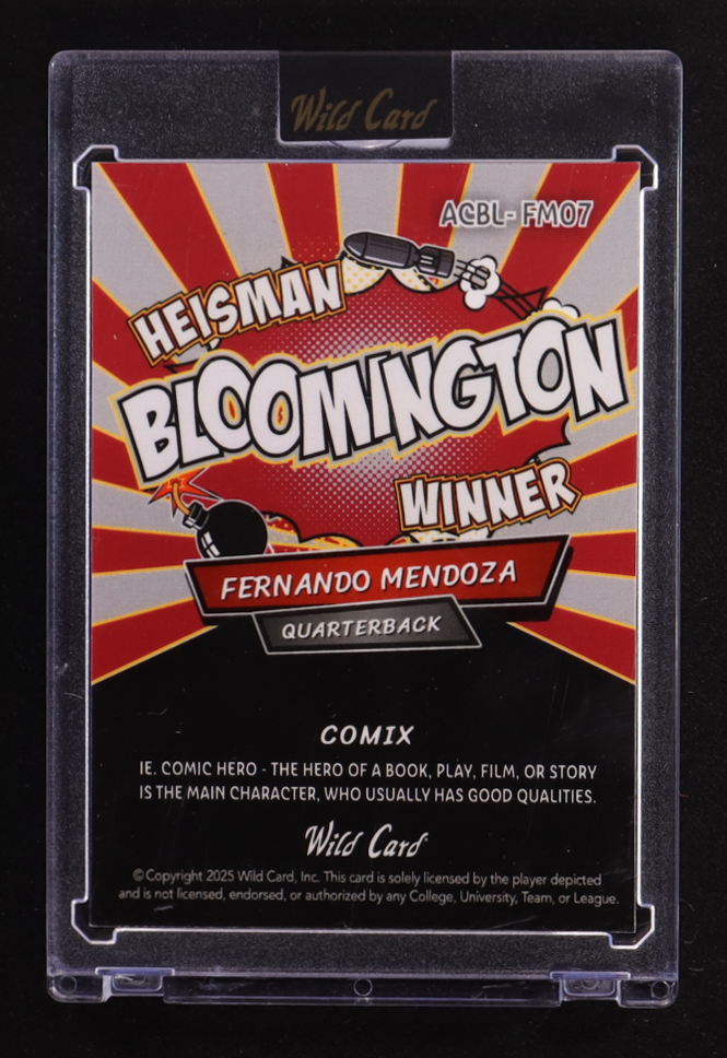 Fernando Mendoza 2025 Wild Card Comix Bloomington Heisman Winner Island #ACBL-FM07 #3/4 RC at PristineAuction.com Fernando Mendoza 2025 Wild Card Comix Bloomington Heisman Winner Island #ACBL-FM07 #3/4 RC at PristineAuction.com