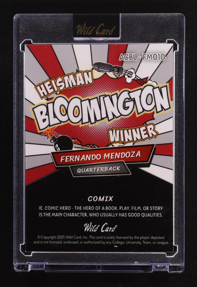 Fernando Mendoza 2025 Wild Card Comix Bloomington Heisman Winner Mosaic #ACBL-FM010 #2/2 RC at PristineAuction.com Fernando Mendoza 2025 Wild Card Comix Bloomington Heisman Winner Mosaic #ACBL-FM010 #2/2 RC at PristineAuction.com