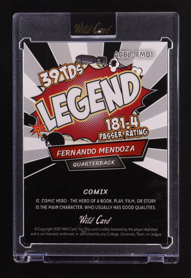 Fernando Mendoza 2025 Wild Card Comix Legend Cross Hatch #ACBL-FM01 #2/4 RC at PristineAuction.com Fernando Mendoza 2025 Wild Card Comix Legend Cross Hatch #ACBL-FM01 #2/4 RC at PristineAuction.com