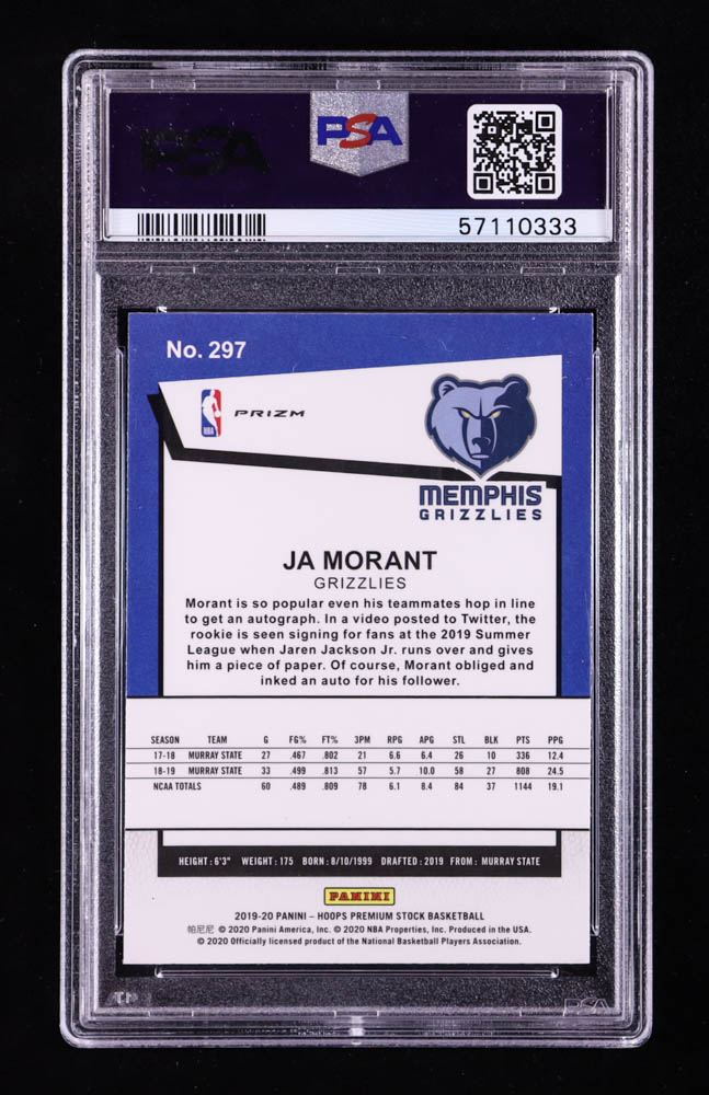 Ja Morant 2019-20 Hoops Premium Stock Prizms Flash #297 RC (PSA 10) at PristineAuction.com Ja Morant 2019-20 Hoops Premium Stock Prizms Flash #297 RC (PSA 10) at PristineAuction.com