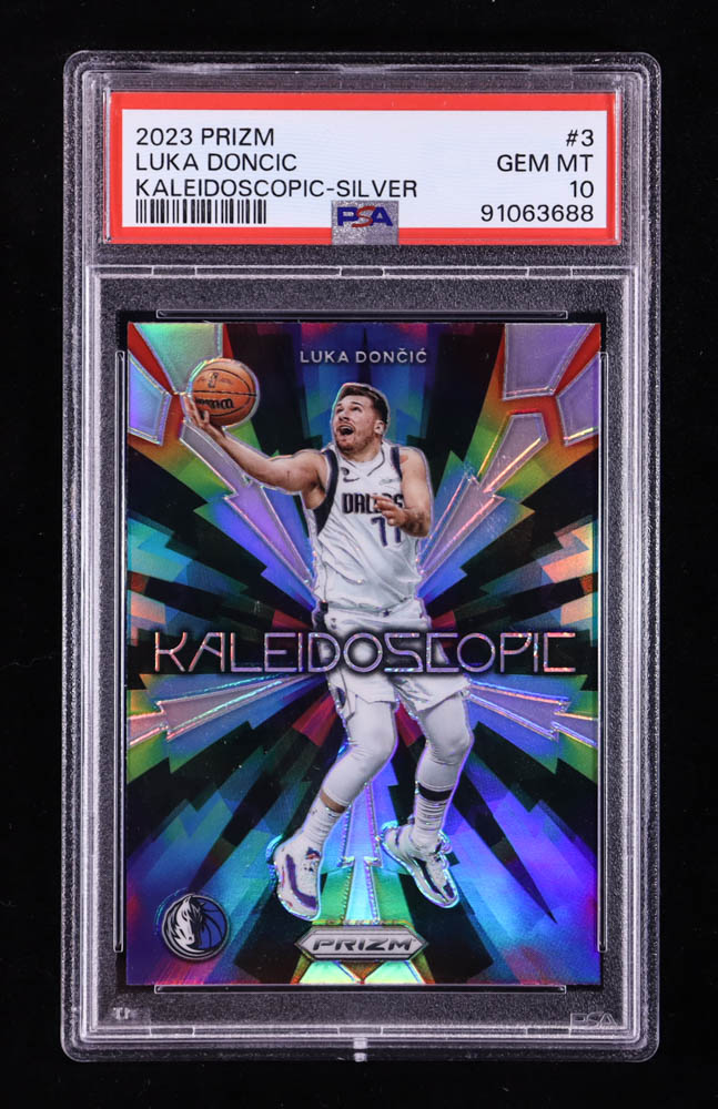 Luka Doncic 2023-24 Panini Prizm Kaleidoscopic Prizms Silver #3 (PSA 10) at PristineAuction.com Luka Doncic 2023-24 Panini Prizm Kaleidoscopic Prizms Silver #3 (PSA 10) at PristineAuction.com