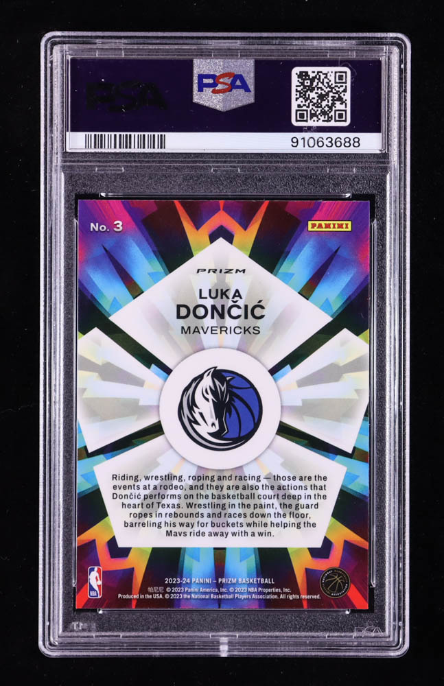 Luka Doncic 2023-24 Panini Prizm Kaleidoscopic Prizms Silver #3 (PSA 10) at PristineAuction.com Luka Doncic 2023-24 Panini Prizm Kaleidoscopic Prizms Silver #3 (PSA 10) at PristineAuction.com