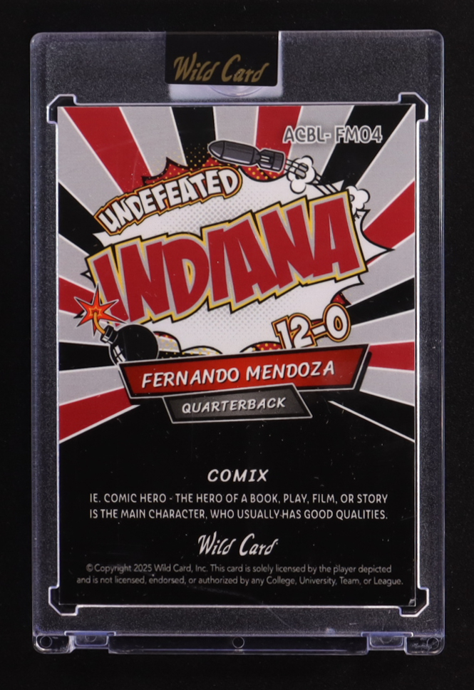 Fernando Mendoza 2025 Wild Card Comix Indiana Raywave #ACBL-FM04 #1/2 RC at PristineAuction.com Fernando Mendoza 2025 Wild Card Comix Indiana Raywave #ACBL-FM04 #1/2 RC at PristineAuction.com