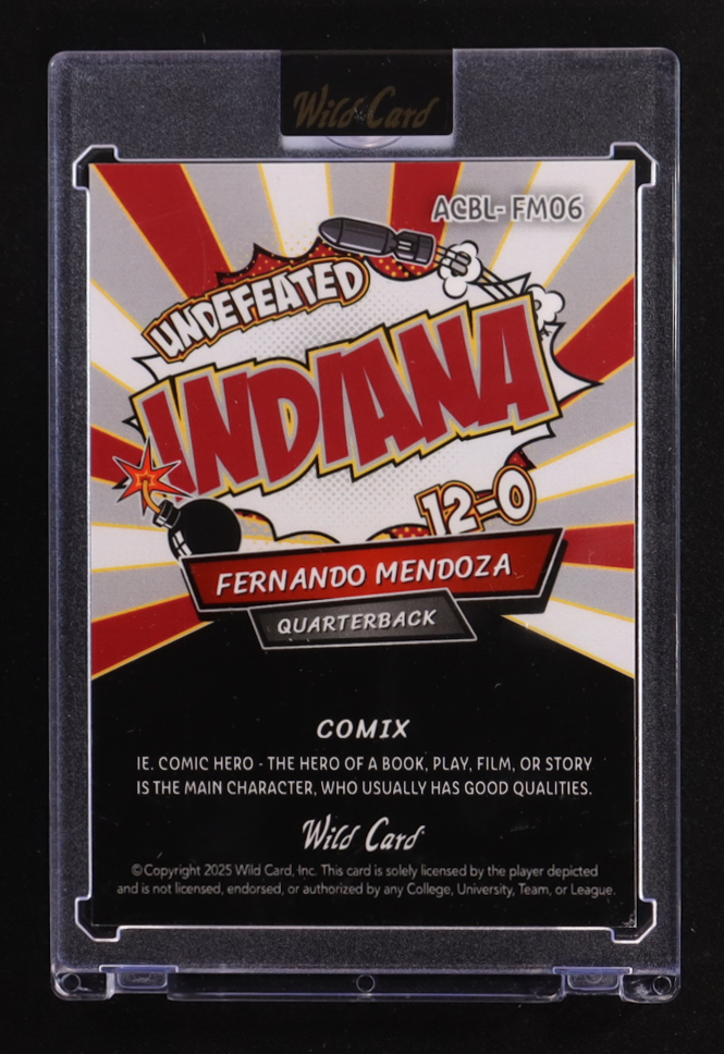 Fernando Mendoza 2025 Wild Card Comix Indiana Shimmer #ACBL-FM06 #5/5 RC at PristineAuction.com Fernando Mendoza 2025 Wild Card Comix Indiana Shimmer #ACBL-FM06 #5/5 RC at PristineAuction.com
