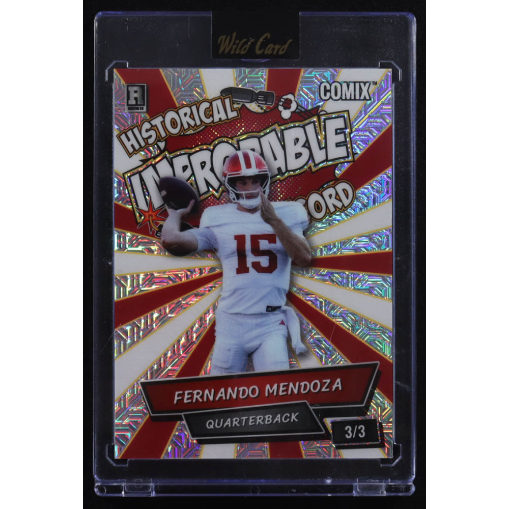 Fernando Mendoza 2025 Wild Card Comix Improbable Red/White Mojo #ACIMFM04 #3/3 RC at PristineAuction.com