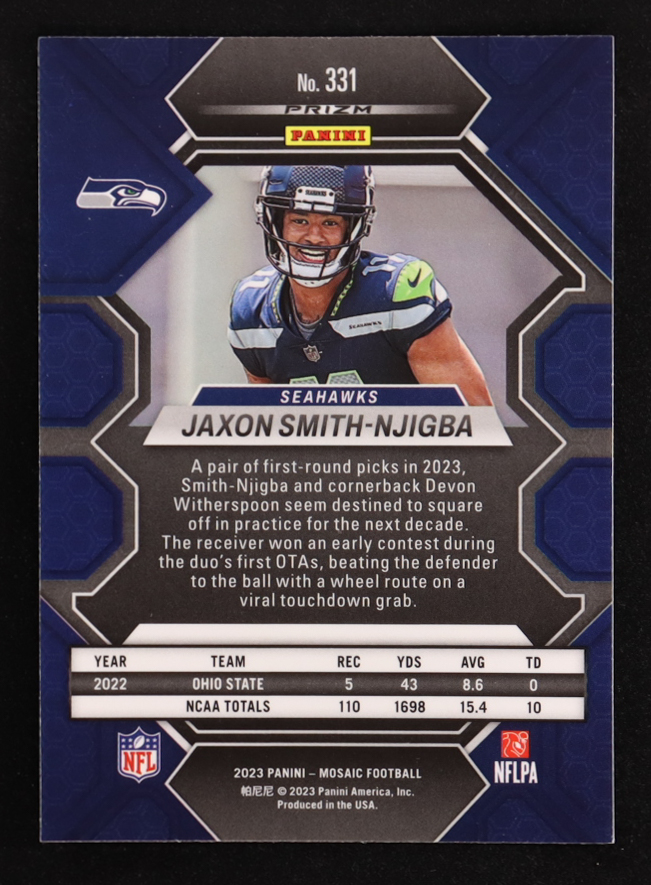 Jaxon Smith-Njigba 2023 Panini Mosaic Silver #331 RC at PristineAuction.com Jaxon Smith-Njigba 2023 Panini Mosaic Silver #331 RC at PristineAuction.com