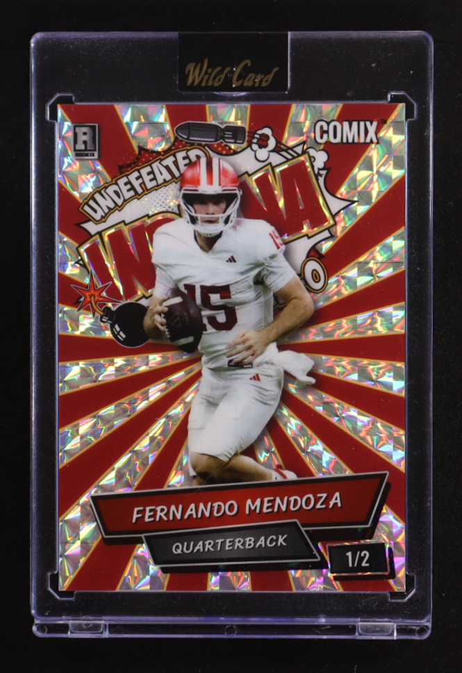 Fernando Mendoza 2025 Wild Card Comix Indiana Mosaic #ACBL-FM011 #1/2 RC at PristineAuction.com Fernando Mendoza 2025 Wild Card Comix Indiana Mosaic #ACBL-FM011 #1/2 RC at PristineAuction.com
