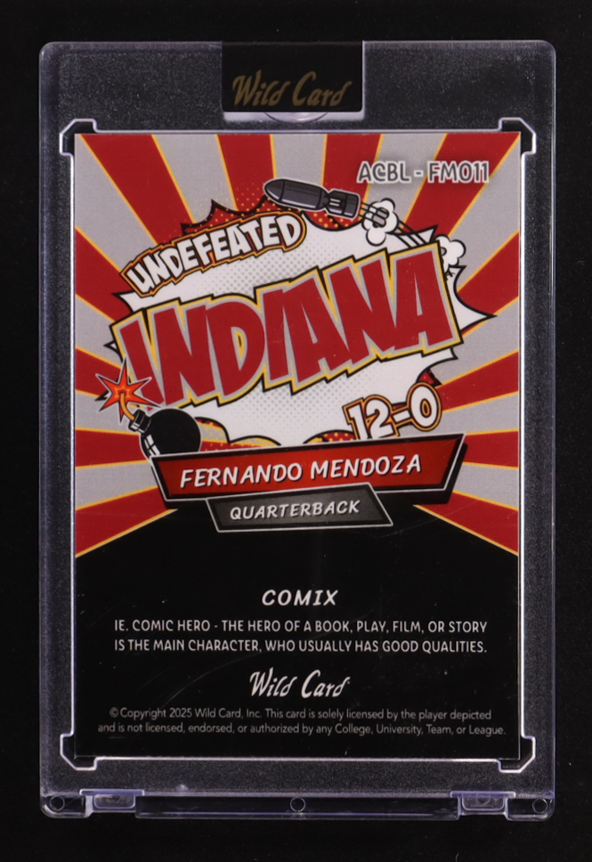 Fernando Mendoza 2025 Wild Card Comix Indiana Mosaic #ACBL-FM011 #1/2 RC at PristineAuction.com Fernando Mendoza 2025 Wild Card Comix Indiana Mosaic #ACBL-FM011 #1/2 RC at PristineAuction.com
