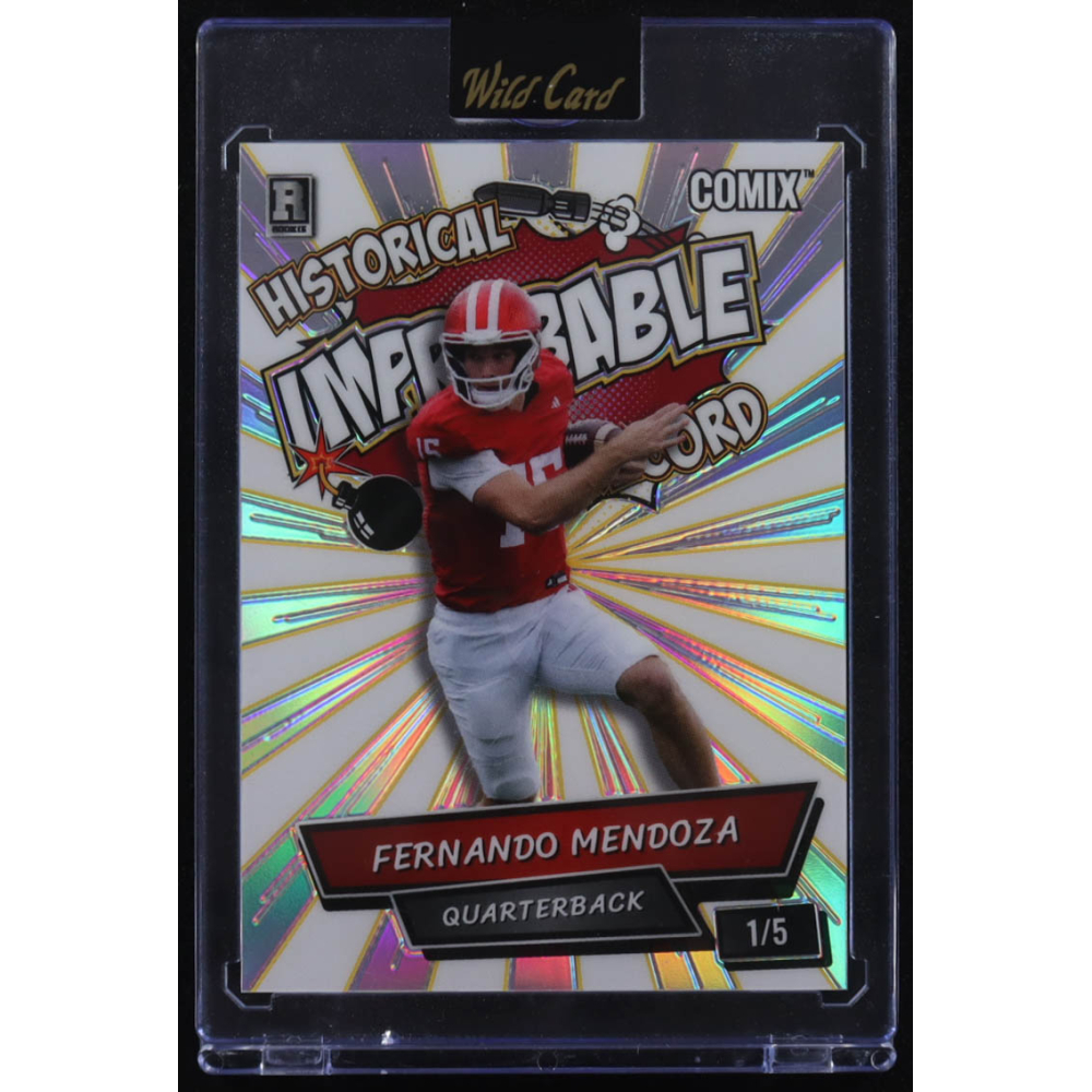 Fernando Mendoza 2025 Wild Card Comix Improbable White Refractor #ACIMFM08 #1/5 RC at PristineAuction.com