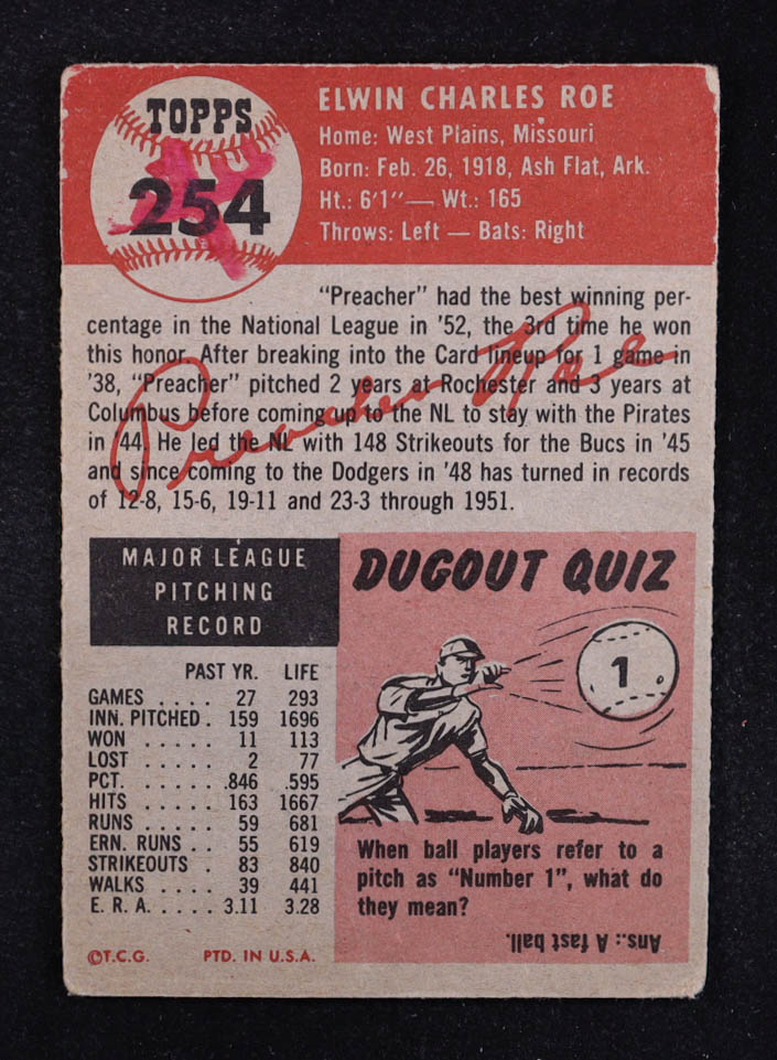 Preacher Roe 1953 Topps #254 DP at PristineAuction.com Preacher Roe 1953 Topps #254 DP at PristineAuction.com